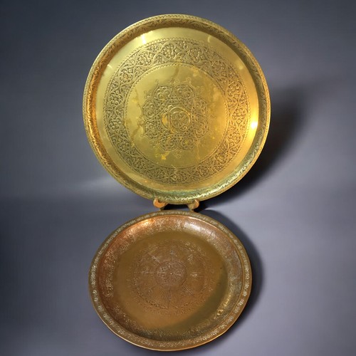 117 - Large 19th Century Anglo Indian Brass Serving tray and a Heavy Copper Persian Salver.Tray 54cm DiaSa... 