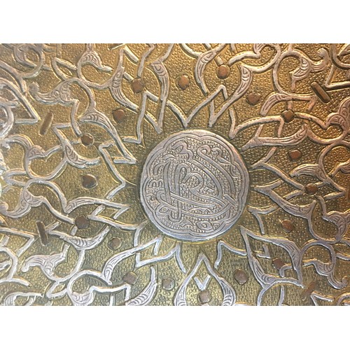 118 - Persian Heavy Silver Inlaid on Brass Salver together with a  a Tinned 