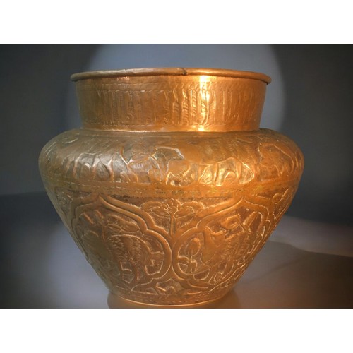 119 - Large and Impressive Antique Syrian/Persian Repousse Worked Copper Vessel. Having Fauna and Flora De... 