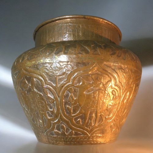 119 - Large and Impressive Antique Syrian/Persian Repousse Worked Copper Vessel. Having Fauna and Flora De... 