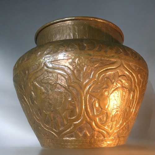 119 - Large and Impressive Antique Syrian/Persian Repousse Worked Copper Vessel. Having Fauna and Flora De... 