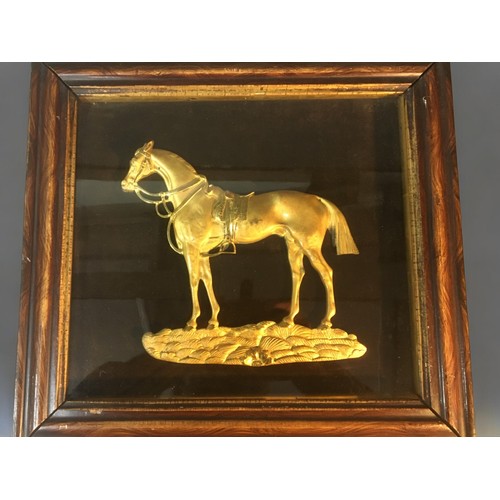 60 - Regency Period Gilded Bronze Reliefs of Horses. Both Framed and Glazed.H 29cmW 35cm