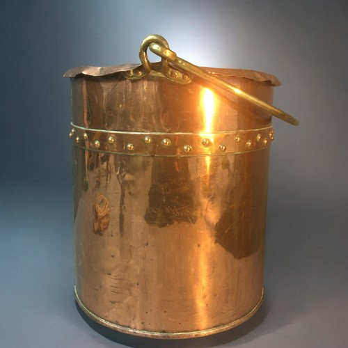 28 - Large Victorian Copper and Brass Rivetted Log Bucket/Basket.H 37cmD 33cm