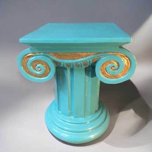 29 - Pair of Carved Wood Turquoise painted Corinthian Column Stools/Plant Stands.H 41cmW 35cmD 35cm... 