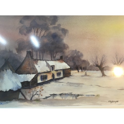 323 - Belgian Watercolour - Winter Country Cottage Scene Signed R.Vagtieeregtals. Framed and Glazed Circa ... 