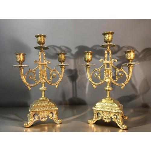 32 - Early 20th Century Pair of Brass Roccoco Style Table Candelabras.H 29cmW 19cm