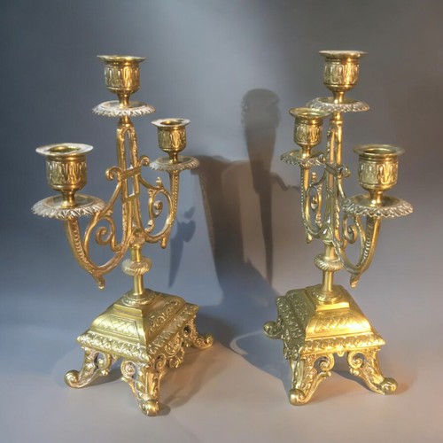 32 - Early 20th Century Pair of Brass Roccoco Style Table Candelabras.H 29cmW 19cm