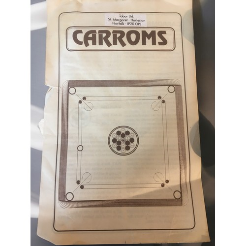 72 - Indian Carrom Board and Pieces, Original Carry Bag by Tobar Ltd with full instructions.Board 83cm Sq... 