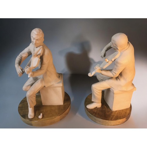 74 - Large Terracotta Scuptures of Violinists - Dated 1992 & 1993, Both with Monogram H.R.K.Height 42... 