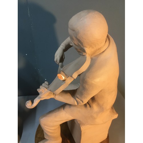 74 - Large Terracotta Scuptures of Violinists - Dated 1992 & 1993, Both with Monogram H.R.K.Height 42... 