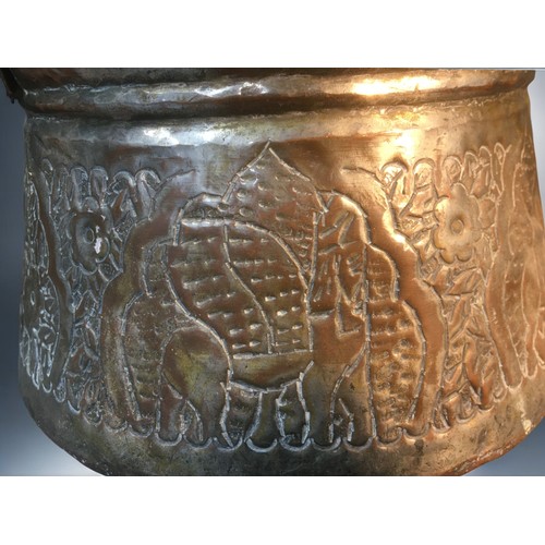 114 - 19th Century Indo Persian Silvered Copper Cooking Vessels. Larger with Elephant Decoration Both with... 