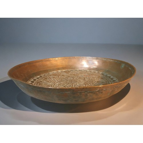 115 - Early 20th Century Indo Persian Silvered Copper Rimmed Platter/Bowl and 2 x Brass Platters.Bowl - 24... 