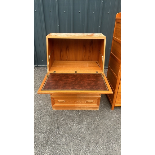 81 - Mid-Century Modern Wooden writing bureau with leather writing surface, accompanied by a pair of wood... 