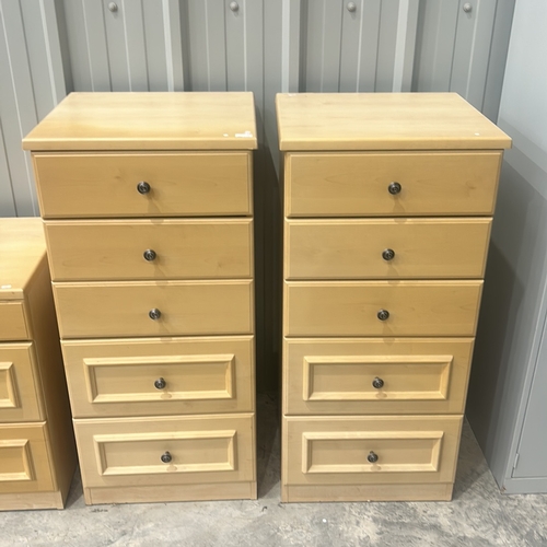 82 - Set of light wood bedroom furniture includes a Tv Cabinet, two bedside cabinets, and two chest of dr... 