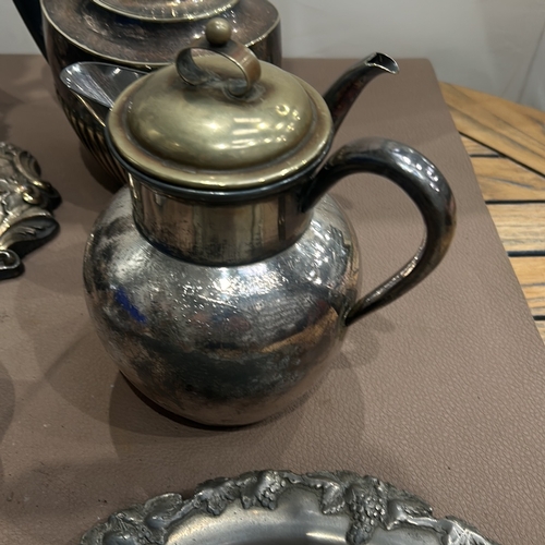 90 - Collection of various antique silver-plated items including candlesticks, a candelabra, tea pots, bo... 