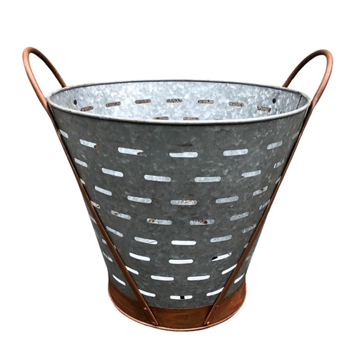 1 - Large Twin Handed Metal Olive Bucket/Strainer ref 2