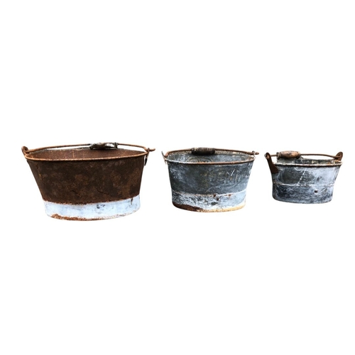 36 - Three Small Galvanised Metal Planters with Wooden Handles ref 77