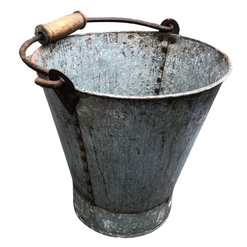 38 - Large Galvanised Metal Pail with Wooden Handle ref 75