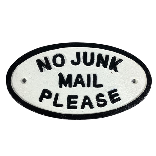 43 - Cast metal No Junk Mail sign ref 92