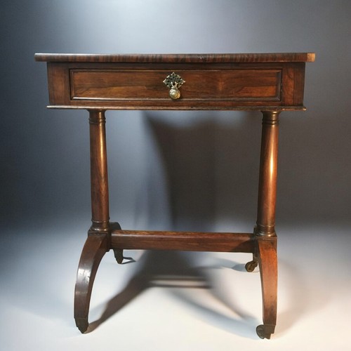 361 - 19th Century Rosewood Veneered Sewing/Works table and contents. Single Drawer on Column Supports to ... 