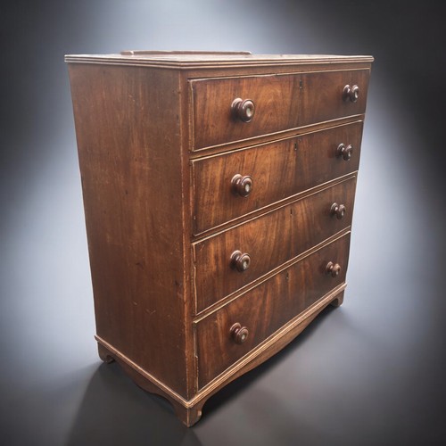 376 - Mid 19th Century 4 Graduated Drawer Chest of Drawers. Turned Wood with MoP inlay Handles.Mahogany Ve... 