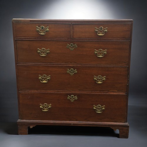 377 - 19th Century Oak Chest of 2 Over 3 Graduated Drawers. Brass Fittings and Oak Constructed Drawers. Pu... 