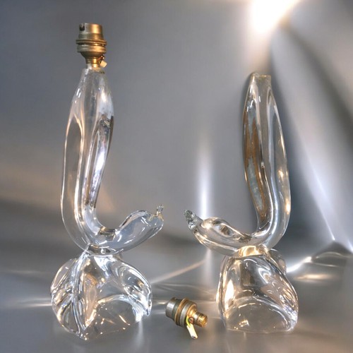 78 - Daum France - Fully Marked Crystal Glass Stylised Dolphin Glass Lamp Bases.H 29.5cm