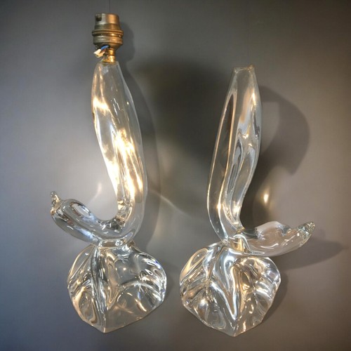 78 - Daum France - Fully Marked Crystal Glass Stylised Dolphin Glass Lamp Bases.H 29.5cm