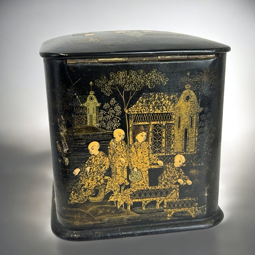 137 - A Victorian Papier-mache 'Chinoiserie' decorated tea caddy.Height - 11cm