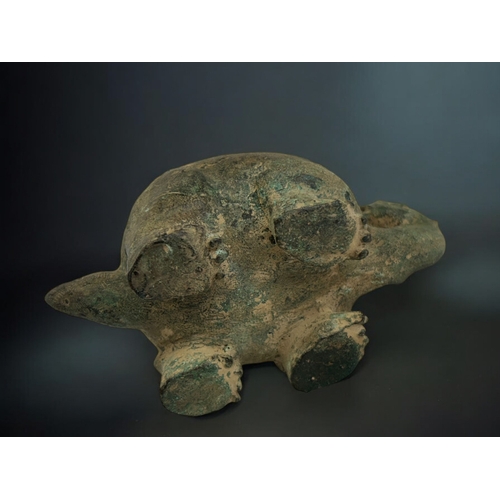 142 - A Chinese Archaistic Bronze Turtle (Pinyin). Relief young to shell inset with various cabochon.Lengt... 