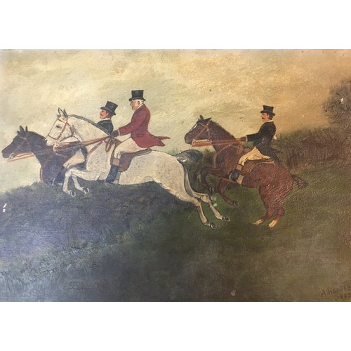 301 - A.Hedges Original Oil on Board Dated 1903 Hunting Scene, Pencil Drawing of a 