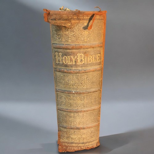 259 - Large Early 19th Century Illustrated Family Bible. Hard Leather Bound. Circa 1840-50.