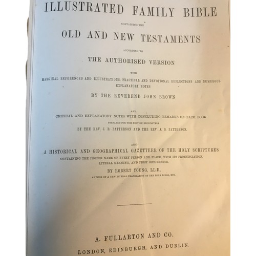 259 - Large Early 19th Century Illustrated Family Bible. Hard Leather Bound. Circa 1840-50.