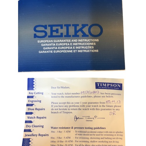 222 - Seiko Kinetic Watch 100m Water Resistant SKA113P1 with Box and Paperwork. Needs Servicing.