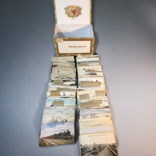 55 - Vintage and Antique Cigar Box of Railwayana Postcards. Large collection from 1910 onwards. 150+! Som... 