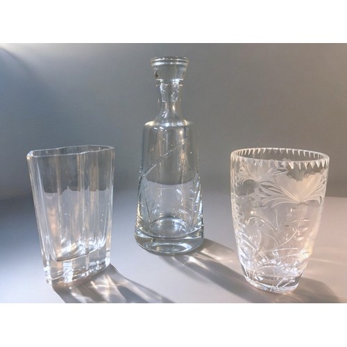 101 - Tapio Wirkkala (Finnish) Crystal Vase etched Mark to base 1989,  Waterford Crystal Decanter of Club ... 