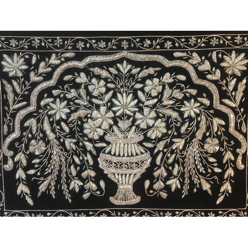 304 - Large Indian Silver Thread Art Work on Black Velvet in a Gilt Frame.H 67cmW 89cm