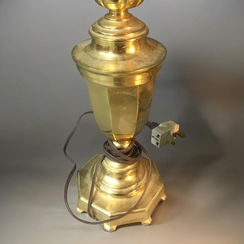 350 - Pair of Brass Lamps of Octagonal Baluster Form with Chrysanthemum top Detail.Height 69cm