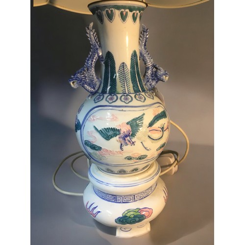 102 - Pair of Vintage Chinese Porcelain Table lamps Dragon and Phoenix design approx 74cm