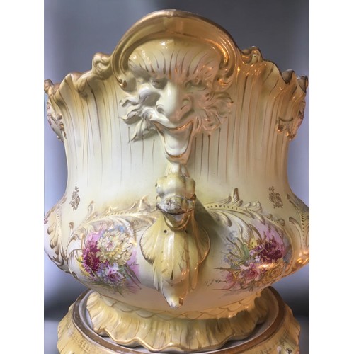 1 - Large Victorian Jardiniere and Stand With Mask and Bird Headed Handle detail. Probably a Staffs Manu... 