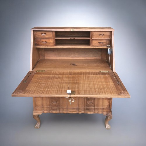 352 - Carved Indian Kashmiri Foliate Hardwood Bureau. 2 Over 2 Drawers all carved and a Desk Tidy! Support... 