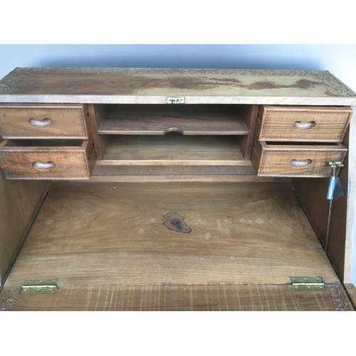 352 - Carved Indian Kashmiri Foliate Hardwood Bureau. 2 Over 2 Drawers all carved and a Desk Tidy! Support... 