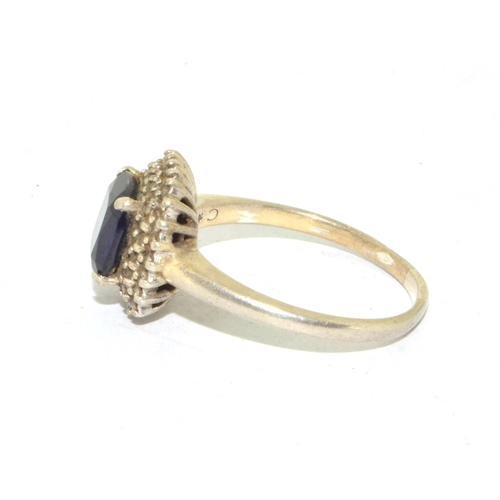 337 - 925 silver ladies Amethyst halo design ring size Q