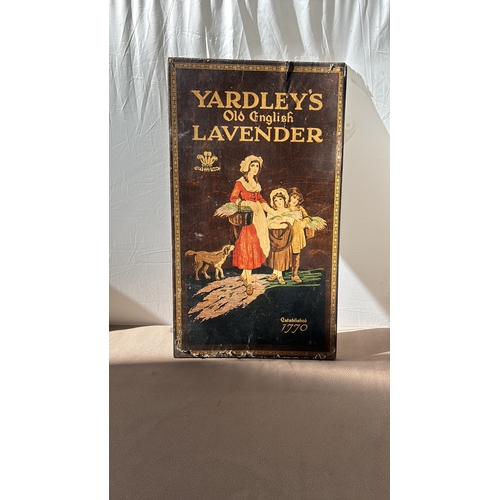 276 - Vintage advertising sign for Yardley's Old English Lavender, featuring a historical illustration wit... 