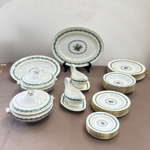 294 - Vintage WEDGWOOD APPLEDORE porcelain dinnerware set featuring floral motifs and gold trim. Includes ... 