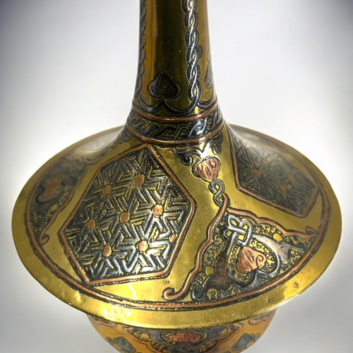 150 - A fine pair of Islamic Cairoware mixed metal vases.19th century.Height -