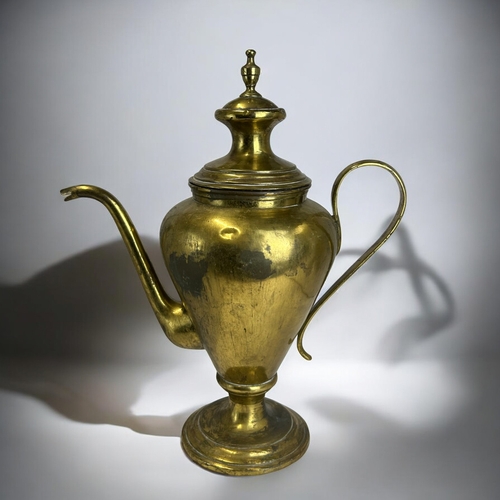 152 - A large 19th century brass coffee / tea pot. Together with brass water jug. Tallest - 37cm