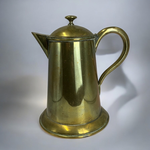 152 - A large 19th century brass coffee / tea pot. Together with brass water jug. Tallest - 37cm