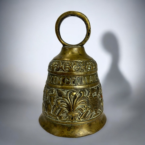 272 - A solid brass Catholic Monastery bell.Relief decorated with animals & foliate design. Inscribed ... 