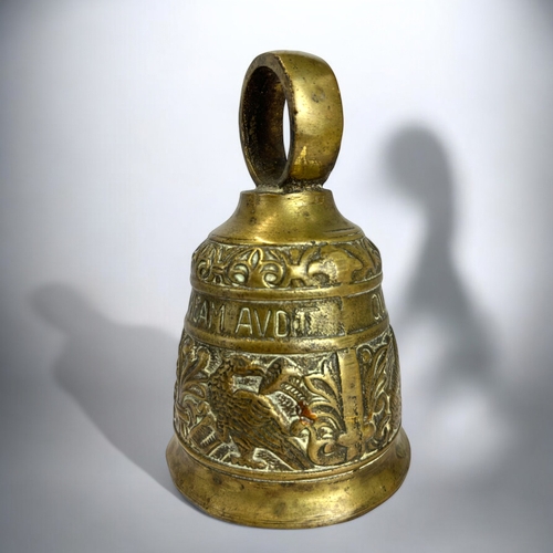 272 - A solid brass Catholic Monastery bell.Relief decorated with animals & foliate design. Inscribed ... 